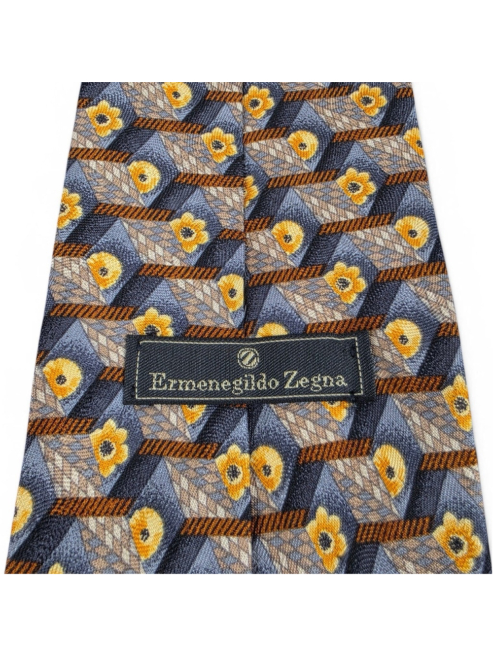 Ermenegildo Zegna Silk Tie Gray Gold Geometric Floral Italian Designer Tie - Picture 4 of 8